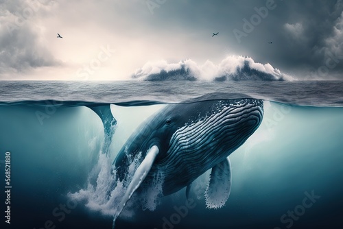 beautiful whale emerging from the sea AI