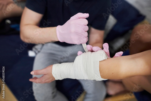tactical medicine courses, dressings. First aid training. First aid course. Doctors treat the patient with bandages. The concept of first aid and treatment of patients.