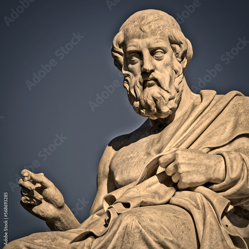 Plato, the ancient philosopher with a deep thought expression marble statue. Cultural travel in Athens, Greece