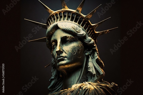 liberty statue new york city made of made of gold illustration generative ai