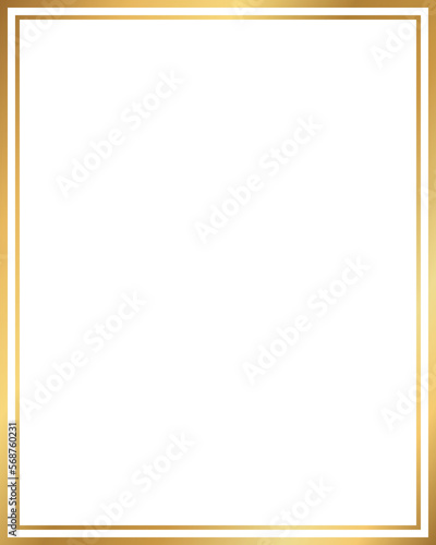 Double line rectangle golden frame isolated on transparent background, luxury gold border design 4 : 5 scale rotio art work