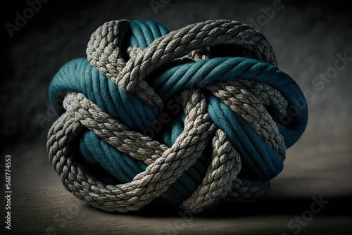 Multicolored rope knot, nautical knot created with Generative AI technology.