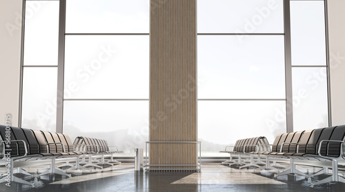 Airport or terminal lounge interior mockup, front view