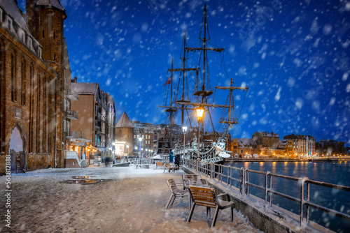 Beautiful main city in Gdansk at snowy winter, Poland