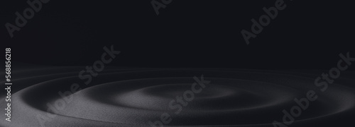 Ripple podium surface tech template, concentric waves sound effect black digital background, 3d rendering