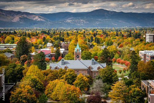 View of UM bell tower from Mount Sentinel in Missoula, Montana