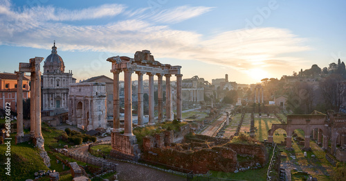 Morning light at the Roman Forum (Foro Romano), ruins of ancient Rome, Italy 