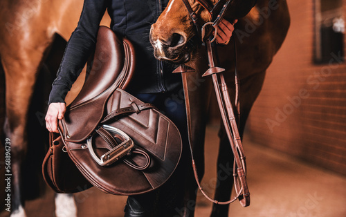 Horse Rider with Brown Leather Saddle