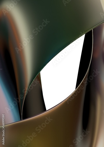 Dark gold folded metal plate with organic curves Abstract, dramatic, modern, luxurious and exclusive 3D rendering graphic design element background 