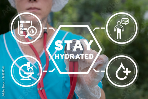 Stay hydrated medical advice concept. Healthy lifestyle. Drink clean room temperature water during working time for healthy and stay hydrated at work.
