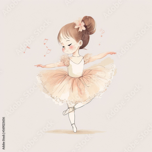 little ballerina watercolor paint generative Ai