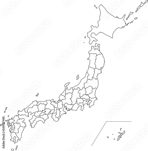 パーツ毎に分割できる日本地図のシルエットイラスト（県境入り） パーツ分け