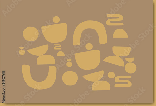 Seamless pattern manimal style with abstract shape figures. Warm palette terracotta, beige. Textile, print, wrapping paper, clothes, round, line, spot, flat vector design. EPS 10.