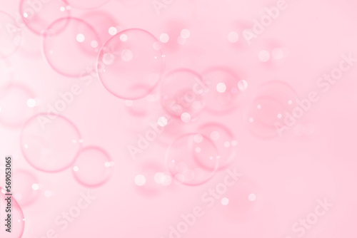 Beautiful Pink Soap Bubbles Abstract Background. Defocus, Blurred Celebration, Romantic Love ValentinesTheme. Circles Bubbles. Freshness Soap Sud Bubbles Water 