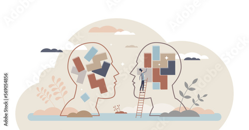 Rationality, logical thinking and critical judgment mind tiny person concept, transparent background. Effective and intelligent information capture approach illustration.