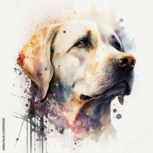 Dog portrait watercolor. Watercolour art of dog. Generative AI.