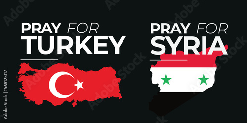 Pray for Turkey and Syria earthquake disaster. Countries under rubble. Vector eps 10 illustration for background. Features national flag and map.