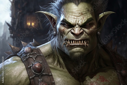 A hulking ogre with rough, mottled skin and razor-sharp teeth that terrorize nearby villages. Digital art painting, Fantasy art, Wallpaper