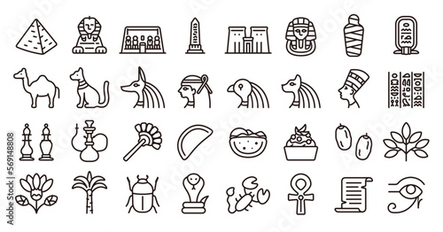 Egypt icon set (Thin line version)