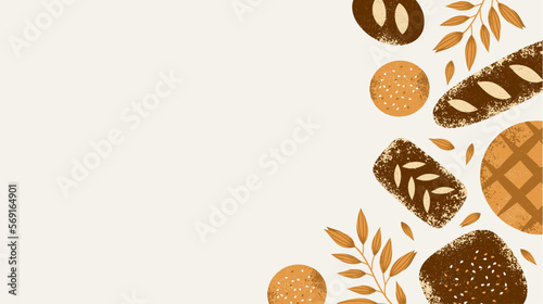 Fresh baked bread background. Vintage style textured illustration. Vector illustration