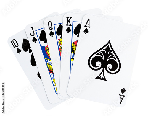 Royal flush playing cards isolated on transparent background. Png format 