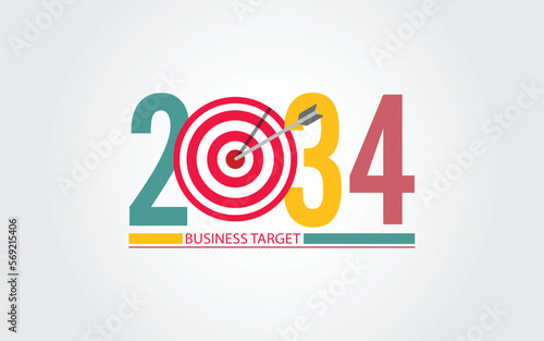 2034 New Year numbers with business target colorful banner. 