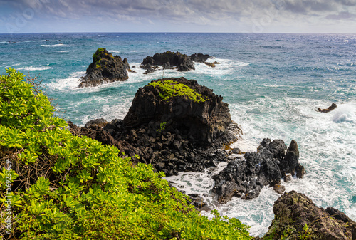 Small Islands and Rugged Shoreline Along The Maka Alae Coast, Hana, Maui, Hawaii, USA