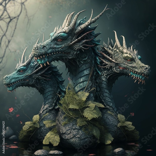 dragon hydra in the water illustration design