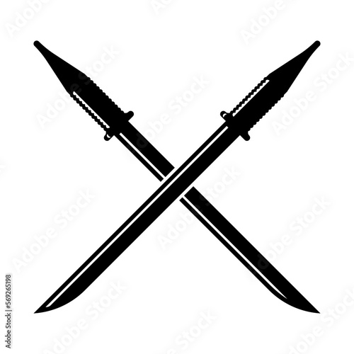 Crossed scimitar swords template with simple vector symbol in flat design