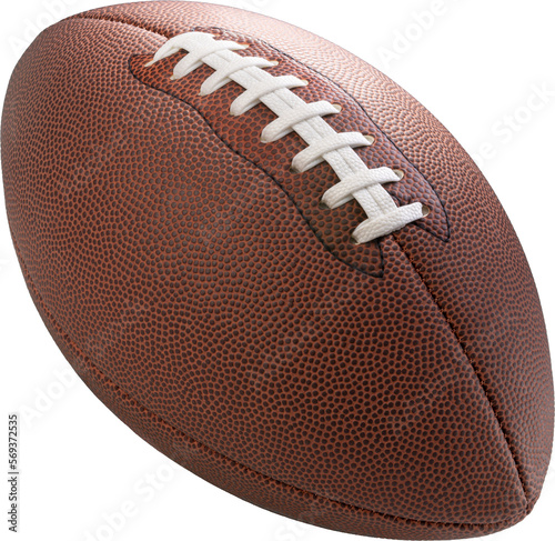 Leather American football ball isolated on white background, American football ball sports equipment on white PNG File.