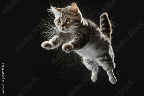 Funny cat mid-air leap captured in slow motion, generative ai