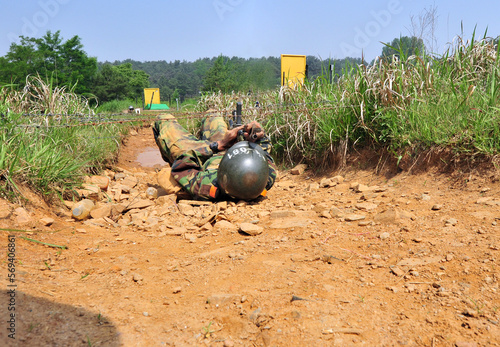 South Korean Army soldiers on individual combat training at the Army training center.