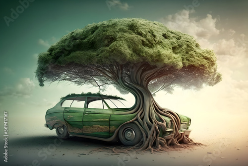 tree growing on car
