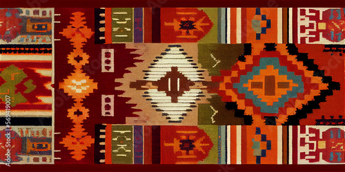 Moroccan kilim background with geometric colorful pattern, generative Ai