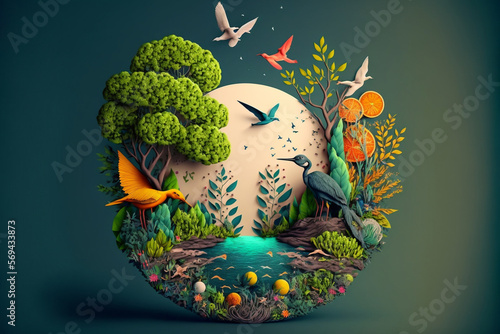 World environment and mother earth day concept with globe and eco friendly enviroment. Generative ai