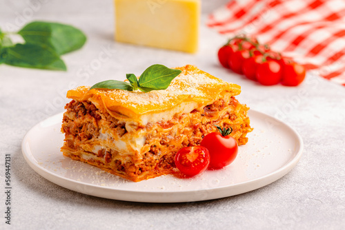 Traditional lasagna with bolognese sauce