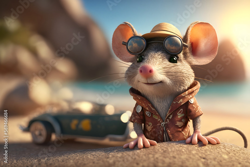 Portrait d'une souris en vacances à la mer » IA générative
