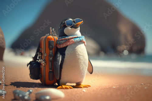 Portrait d'un pingouin en vacances à la mer » IA générative