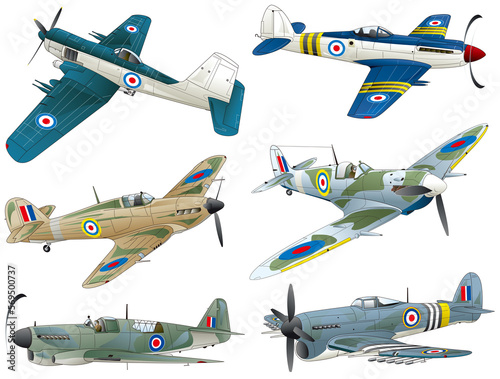 6 types of Great Britain single propeller fighter plane collection.