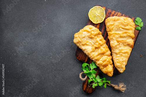 cod fried fish in batter delicious seafood healthy meal food snack on the table copy space food background rustic top view pescatarian diet