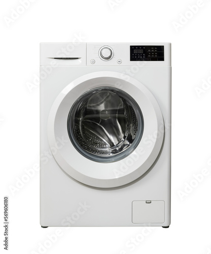 Washing machine front view on transparent backgroung, PNG image.