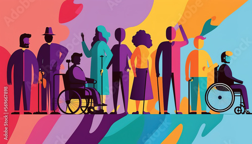 Colorful banner for disability inclusion and visibility. Flat design minimalist concept. Generative AI Illustration