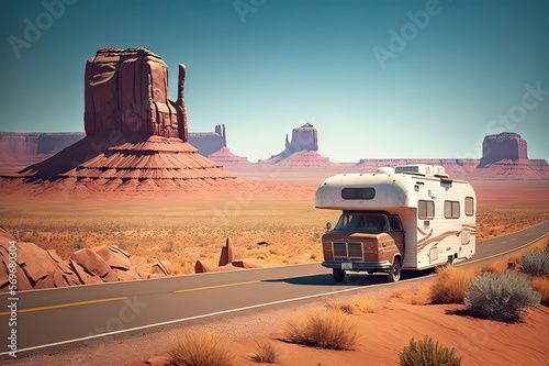 Camping in Monument Valley: Exploring the American Southwest in a Pickup Camper. Photo AI