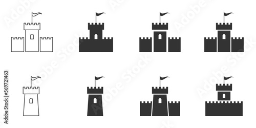 Castle icon set. Vector illustration.