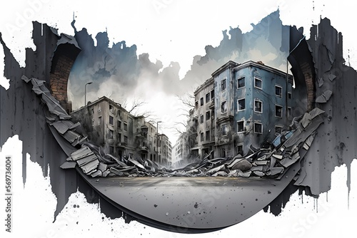 City destroyed after earthquake natural disaster. Generative AI Illustration