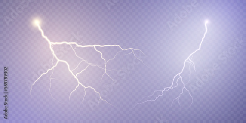 Realistic lightning. Light effect of electric discharge. Lightning for web design and illustrations.