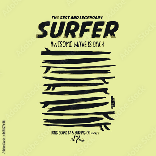 surfing summer illustration beach and wave