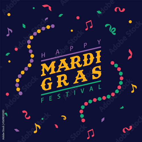 Mardi Gras banner with typography design. flat vector illustration 