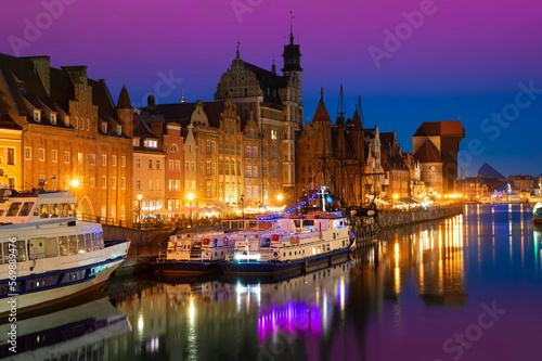 2022-06-07 old town of Gdansk and Motlawa river at night, Poland