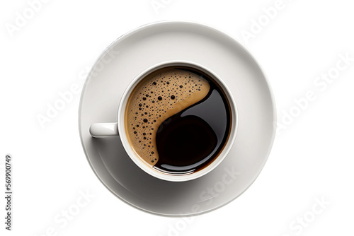 coffee cup isolated on a white background, coffee cup/mug with hot black coffee, isolated design element, top view